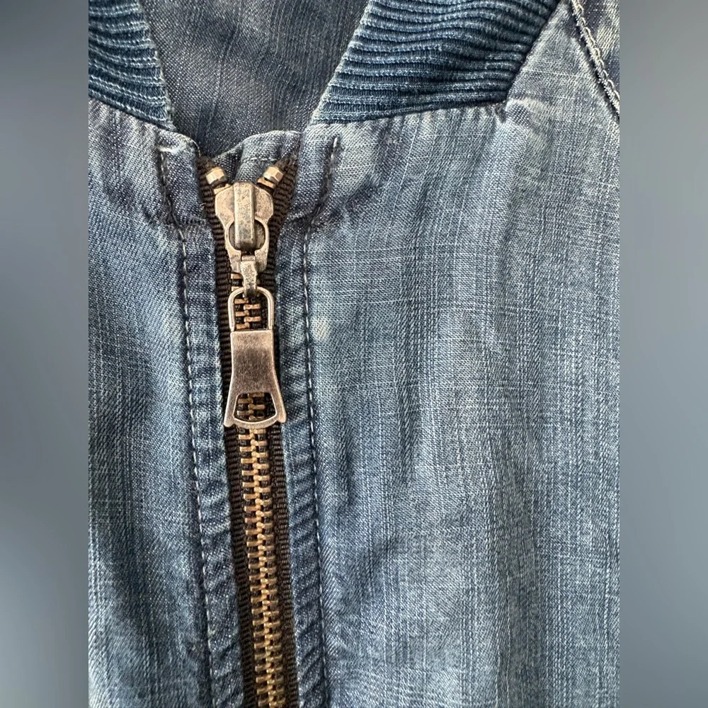 Bella Dahl Indigo color block distressed bomber Jean Jacket S